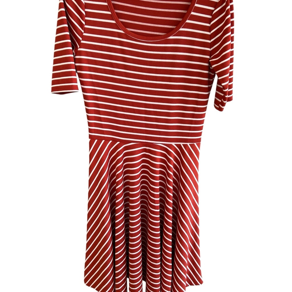 LuLaRoe Red and White Striped Midi Dress